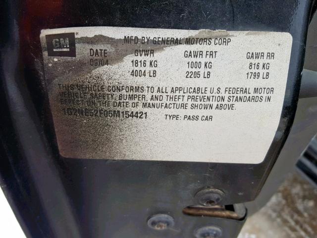 1G2NE52E05M154421 - 2005 PONTIAC GRAND AM S BLACK photo 10