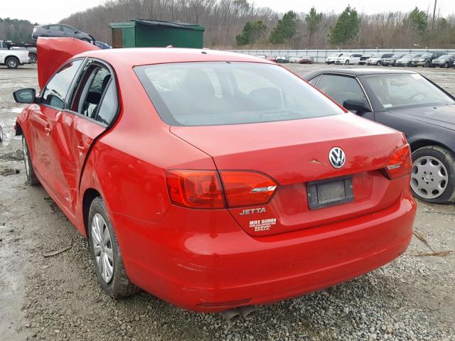 3VW1K7AJ9CM364009 - 2012 VOLKSWAGEN JETTA BASE RED photo 3