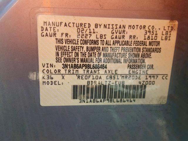 3N1AB6AP9BL686464 - 2011 NISSAN SENTRA 2.0 SILVER photo 10