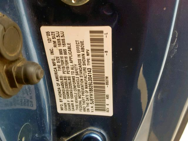 5J6YH18626L004143 - 2006 HONDA ELEMENT EX BLUE photo 10