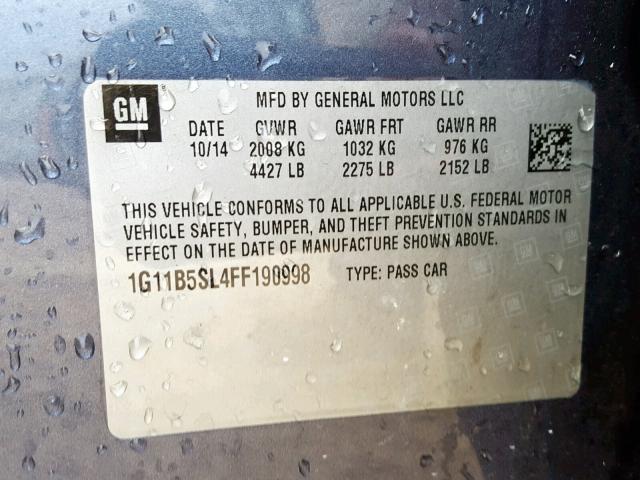 1G11B5SL4FF190998 - 2015 CHEVROLET MALIBU LS BLUE photo 10