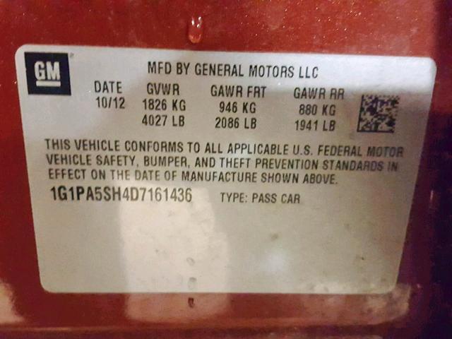 1G1PA5SH4D7161436 - 2013 CHEVROLET CRUZE LS ORANGE photo 10