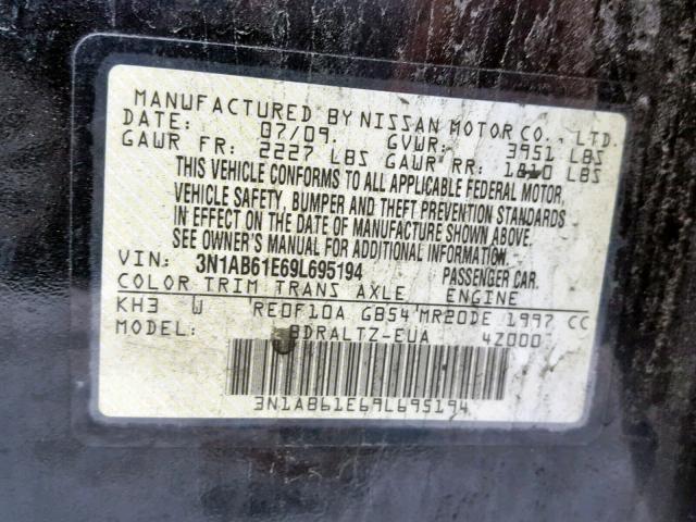 3N1AB61E69L695194 - 2009 NISSAN SENTRA 2.0 BLACK photo 10