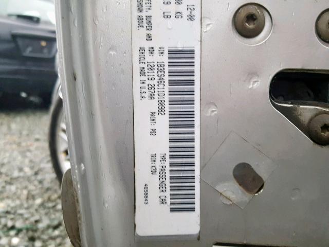 1B3ES46C11D180982 - 2001 DODGE NEON SE SILVER photo 10