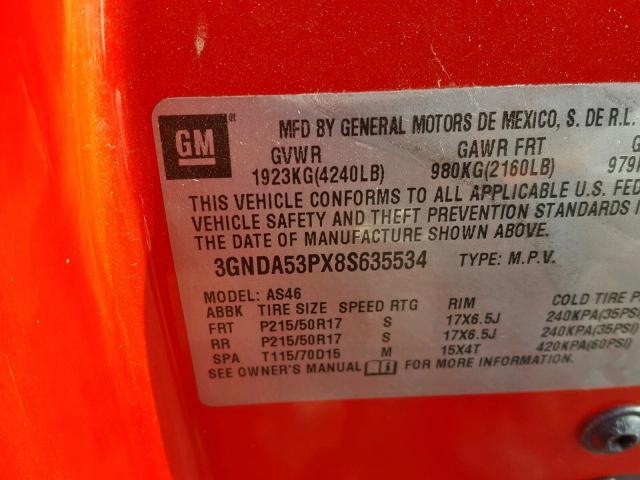 3GNDA53PX8S635534 - 2008 CHEVROLET HHR LT RED photo 10