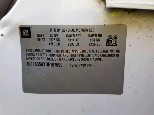 1G11B5SAXDF167690 - 2013 CHEVROLET MALIBU LS WHITE photo 10