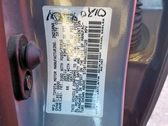 5TDBT48A61S017128 - 2001 TOYOTA SEQUOIA LI GRAY photo 10