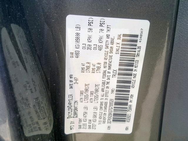 3D7KR28A37G799520 - 2007 DODGE RAM 2500 S 灰色 照片 10