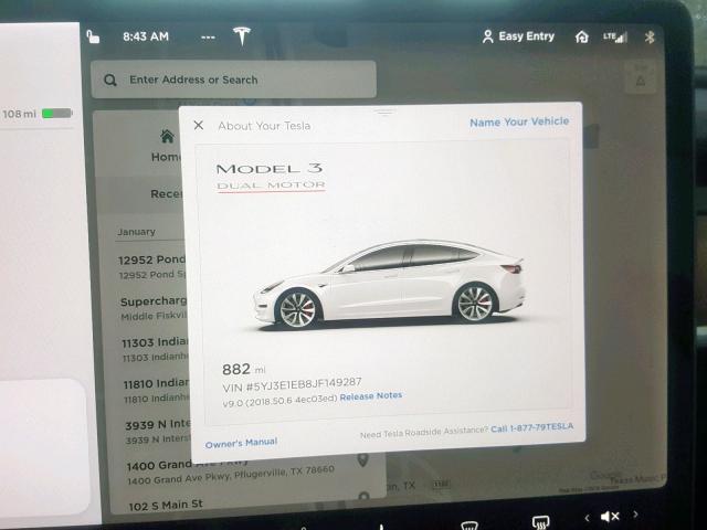 5YJ3E1EB8JF149287 - 2018 TESLA MODEL 3 WHITE photo 8