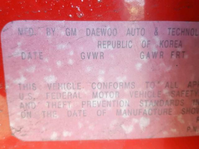 KL1TD52625B367193 - 2005 CHEVROLET AVEO BASE Қызыл фото 10