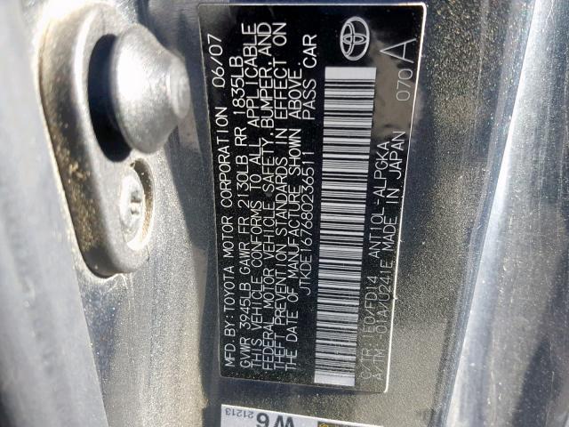 JTKDE167680236511 - 2008 TOYOTA SCION TC ნაცრისფერი ფოტო 10