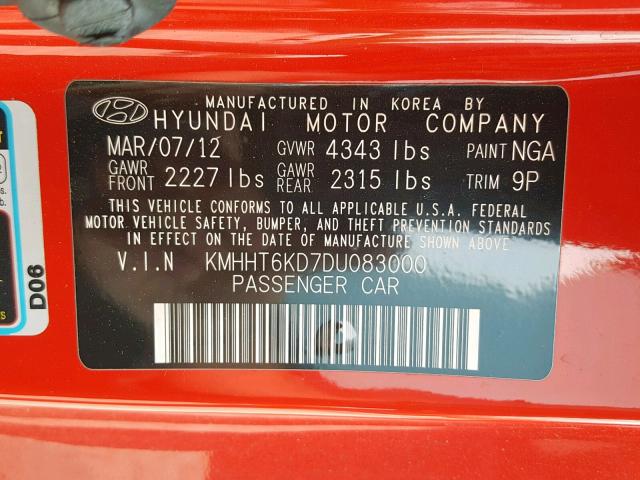 KMHHT6KD7DU083000 - 2013 HYUNDAI GENESIS CO RED photo 10