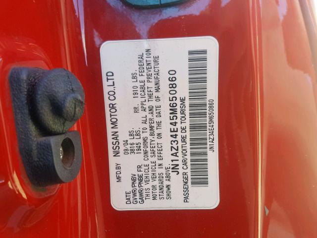 JN1AZ34E45M650860 - 2005 NISSAN 350Z COUPE RED photo 10