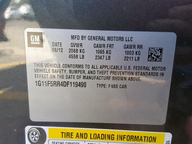 1G11F5RR4DF119490 - 2013 CHEVROLET MALIBU 2LT GRAY photo 10