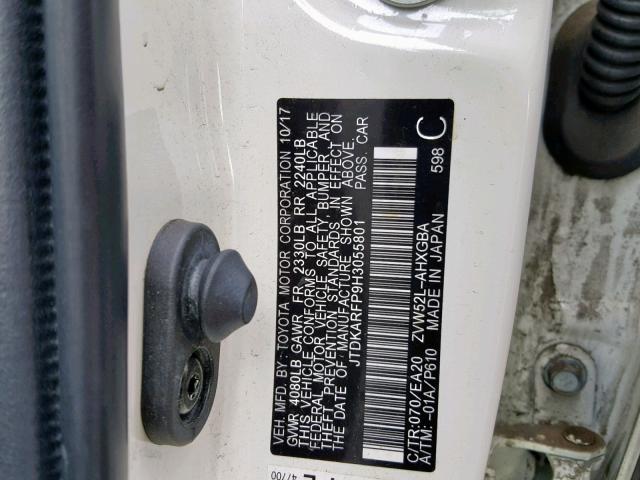 JTDKARFP9H3055801 - 2017 TOYOTA PRIUS PRIM თეთრი ფოტო 10