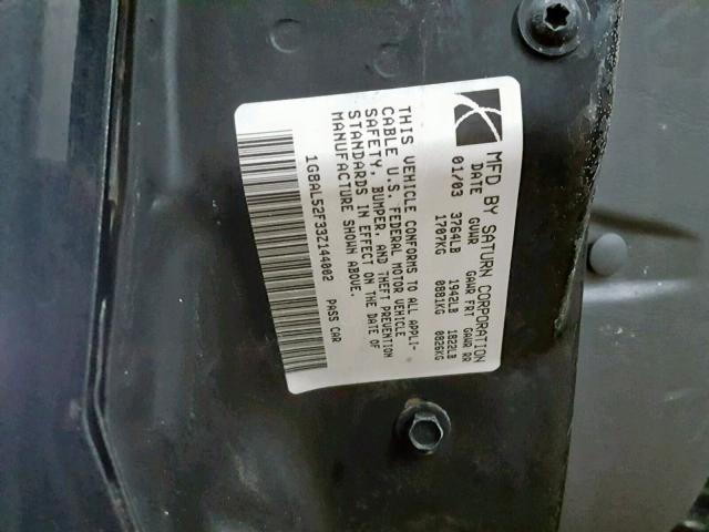 1G8AL52F33Z144002 - 2003 SATURN ION LEVEL BLACK photo 10