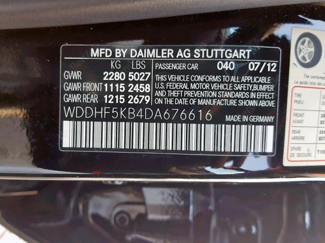 WDDHF5KB4DA676616 - 2013 MERCEDES-BENZ E 350 BLACK photo 10