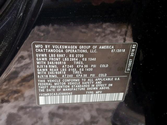 1V2MR2CA3JC589342 - 2018 VOLKSWAGEN ATLAS SEL Qara foto 10