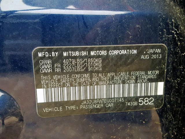 JA32U8FW7EU007145 - 2014 MITSUBISHI LANCER GT BLUE photo 10