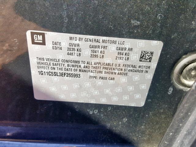 1G11C5SL3EF265993 - 2014 CHEVROLET MALIBU 1LT GRAY photo 10