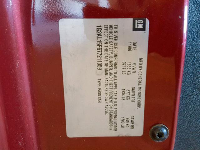 1G2AL15F677211059 - 2007 PONTIAC G5 RED photo 10