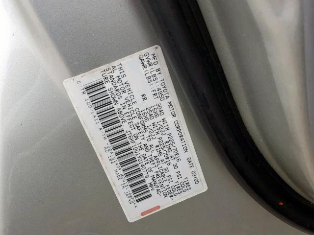 JT6HF10U1Y0140779 - 2000 LEXUS RX 300 SILVER photo 10