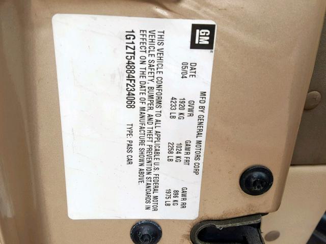 1G1ZT54884F234068 - 2004 CHEVROLET MALIBU LS GOLD photo 10