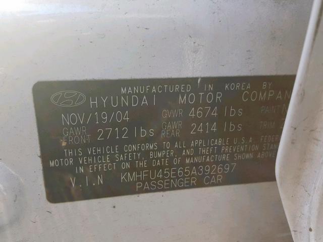 KMHFU45E65A392697 - 2005 HYUNDAI XG 350 WHITE photo 10