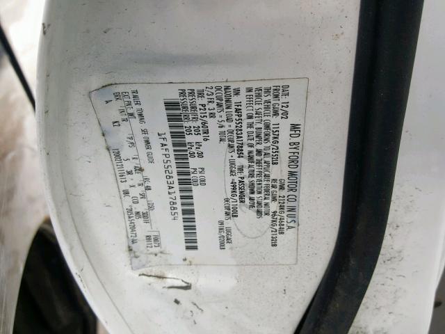 1FAFP55283A178854 - 2003 FORD TAURUS SES WHITE photo 10