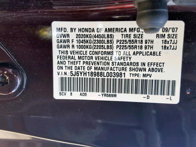 5J6YH18988L003981 - 2008 HONDA ELEMENT SC BROWN photo 10