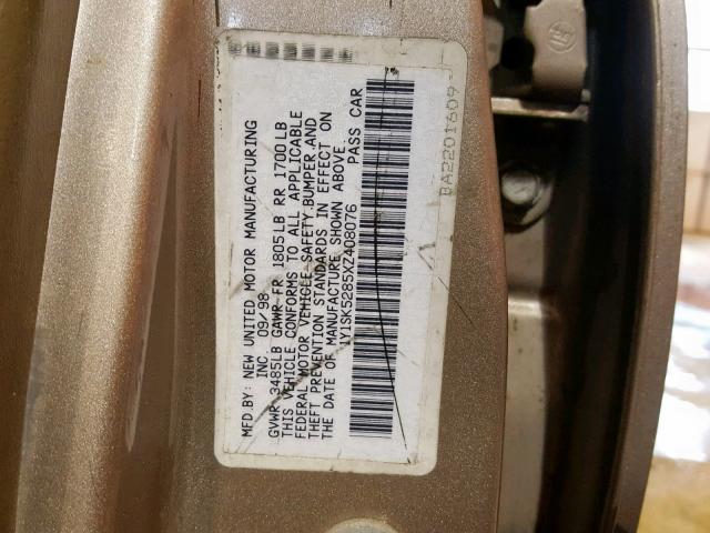 1Y1SK5285XZ408076 - 1999 CHEVROLET GEO PRIZM TAN photo 10