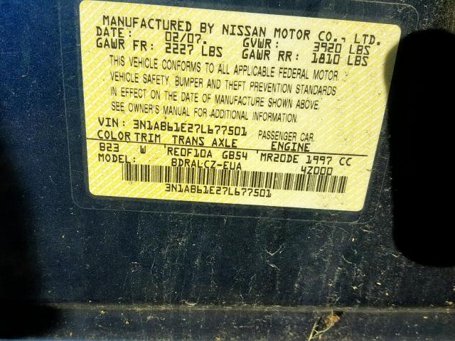 3N1AB61E27L677501 - 2007 NISSAN SENTRA 2.0 BLUE photo 10