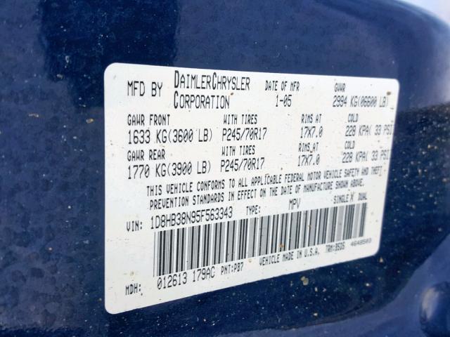 1D8HB38N95F563343 - 2005 DODGE DURANGO ST BLUE photo 10