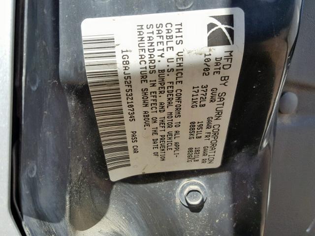 1G8AJ52F53Z107345 - 2003 SATURN ION LEVEL SILVER photo 10