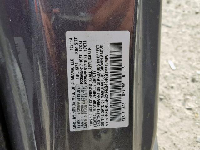 5FNRL5H2XFB048469 - 2015 HONDA ODYSSEY LX GRAY photo 10