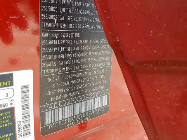 SADCJ2FX3JA250357 - 2018 JAGUAR F-PACE PRE RED photo 10