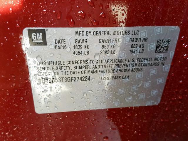 1G1ZB5ST3GF274234 - 2016 CHEVROLET MALIBU LS MAROON photo 10