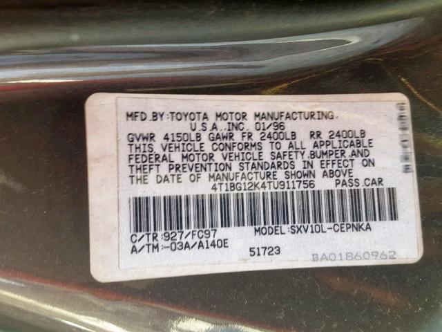 4T1BG12K4TU911756 - 1996 TOYOTA CAMRY DX PURPLE photo 10