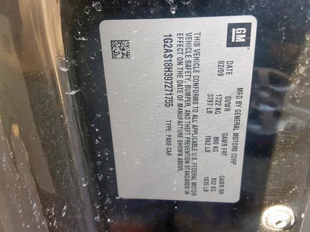 1G2AS18H397271755 - 2009 PONTIAC G5 BLACK photo 10