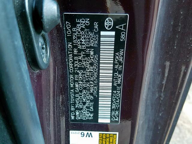 JTKDE167980255926 - 2008 TOYOTA SCION MAROON photo 10