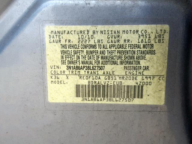 3N1AB6AP3BL627507 - 2011 NISSAN SENTRA 2.0 GRAY photo 10