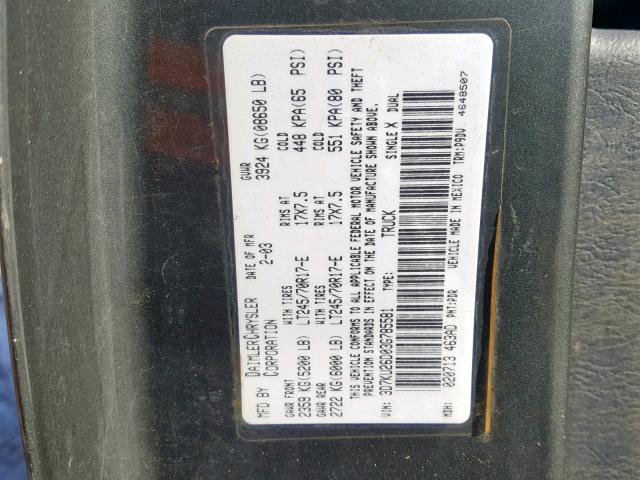 3D7KU26D03G785581 - 2003 DODGE RAM 2500 S Գրաֆիտ լուսանկար 10