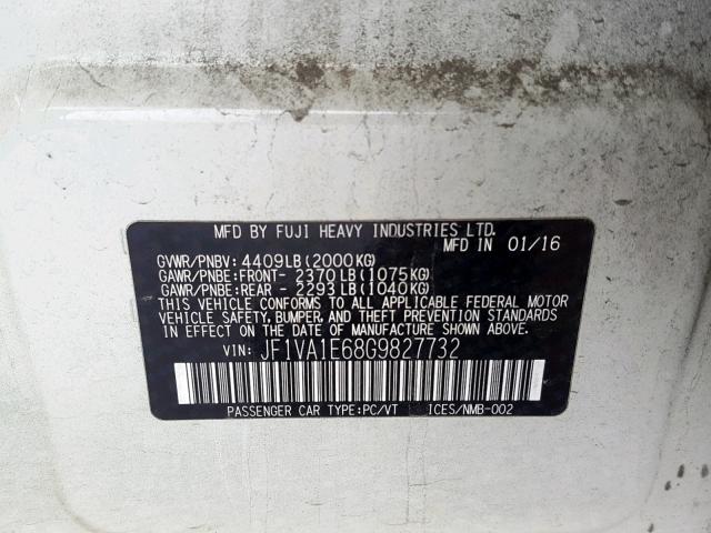 JF1VA1E68G9827732 - 2016 SUBARU WRX PREMIU WHITE photo 10