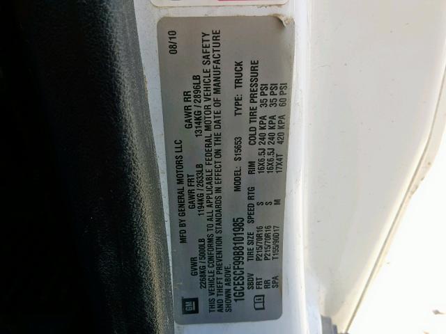 1GCESCF99B8101985 - 2011 CHEVROLET COLORADO L WHITE photo 10