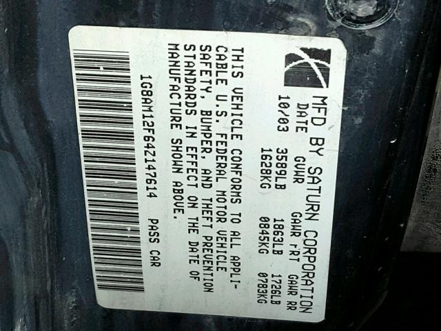 1G8AM12F64Z147614 - 2004 SATURN ION LEVEL SILVER photo 10