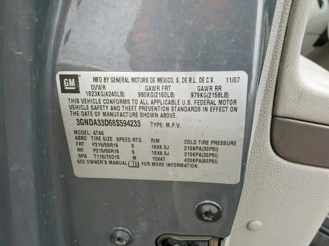 3GNDA33D68S594233 - 2008 CHEVROLET HHR LS Gris foto 10