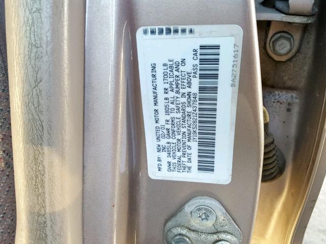 1Y1SK52821Z437848 - 2001 CHEVROLET GEO PRIZM GRAY photo 10