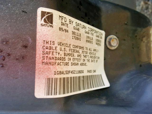 1G8AL52F45Z118656 - 2005 SATURN ION LEVEL BURGUNDY photo 10