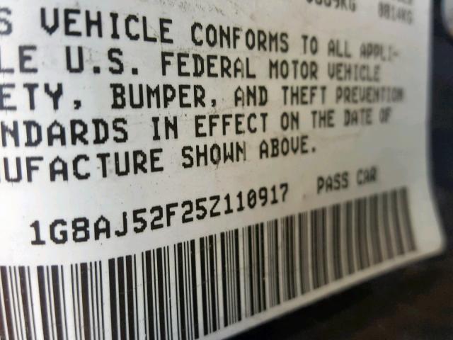 1G8AJ52F25Z110917 - 2005 SATURN ION LEVEL GRAY photo 10