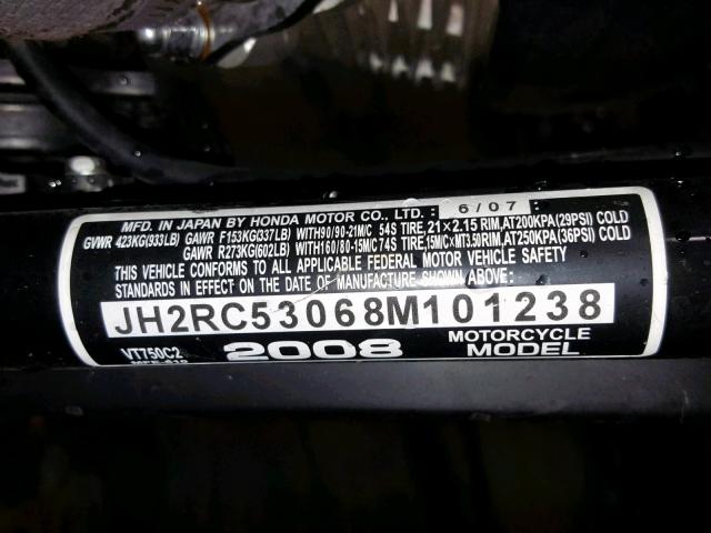 JH2RC53068M101238 - 2008 HONDA VT750 C2 BLACK photo 10